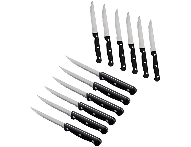 dearithe Serrated-Steak Knives Set of 12, Black Full-Tang Triple Rivet Steak Knife Set, 22cm , For Kitchen Restaurant Tableware Camping ,Dishwasher Safe, S