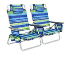 Costway 2 X Folding Reclining Beach Chairs Outdoor Camping Arm Chairs Fishing Panic w/ 5-Position Backrest & Head Pillow