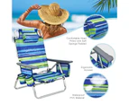 Costway 2 X Folding Reclining Beach Chairs Outdoor Camping Arm Chairs Fishing Panic w/ 5-Position Backrest & Head Pillow