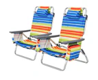 Costway 2-Pack Folding Reclining Beach Chairs Outdoor Camping Arm Chairs Fishing Panic w/ 5-Position Backrest & Head Pillow