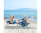 Costway 2 X Folding Reclining Beach Chairs Camping Arm Chairs Outdoor Fishing Panic w/ 5-Position Backrest & Head Pillow