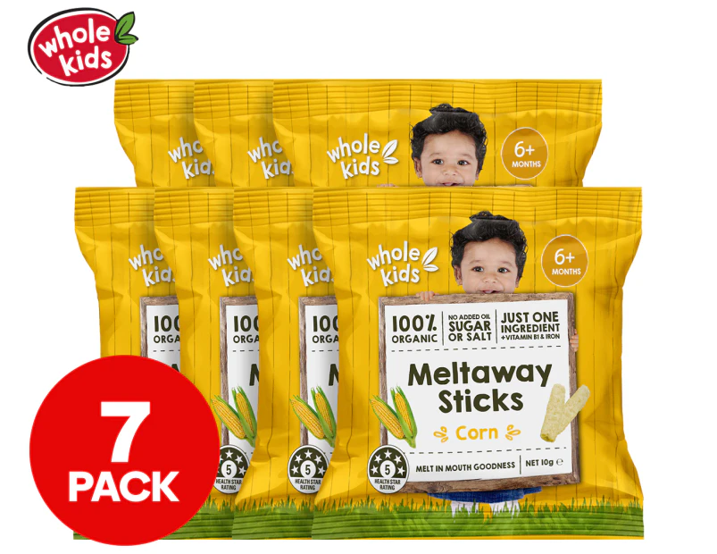 7 x Whole Kids Organic Meltawaysticks Corn 10g