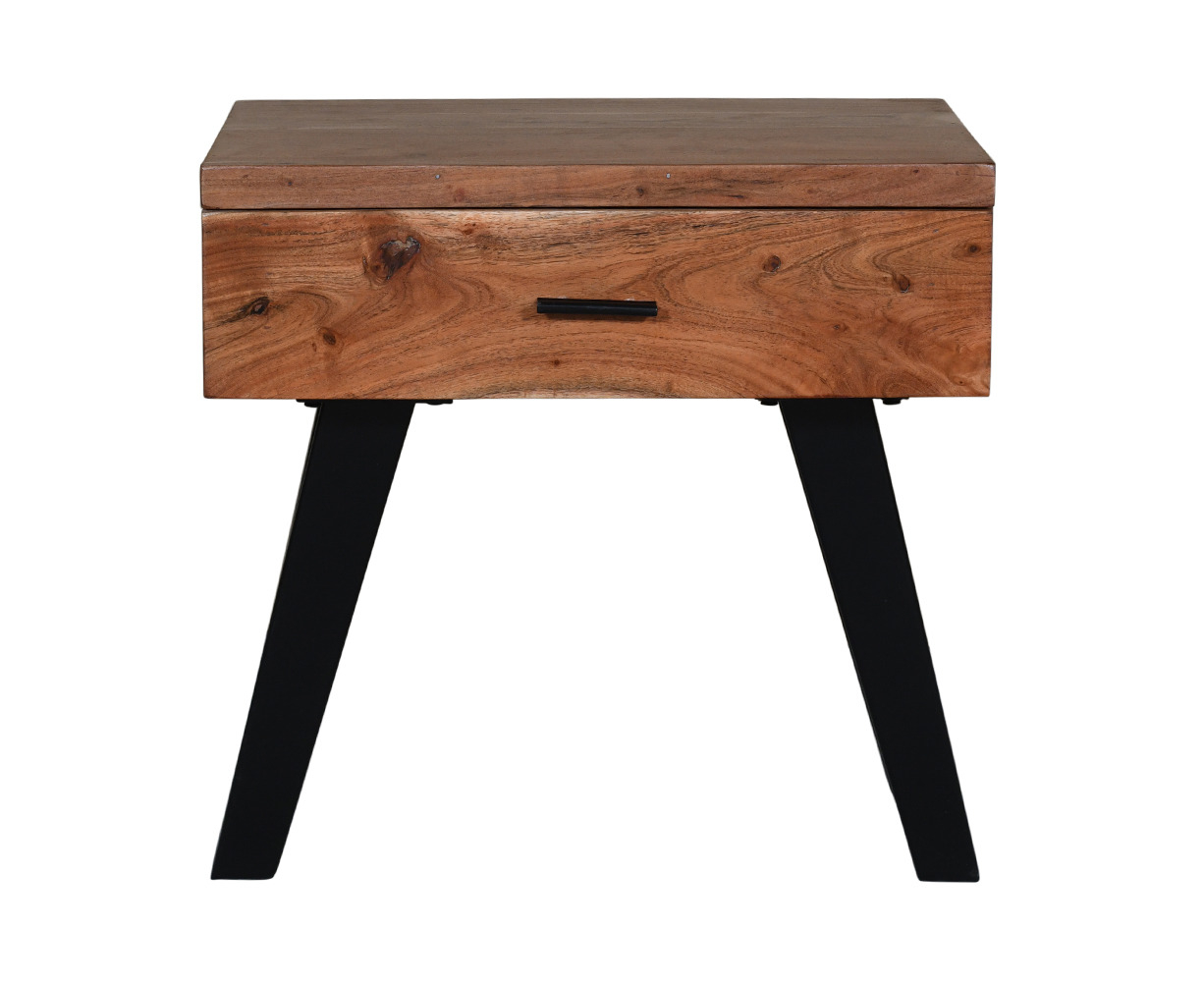 black and natural wood nightstand