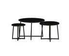 Set Of 3 Solid Wood Black Round Nested Coffee Table Living Room Side Table