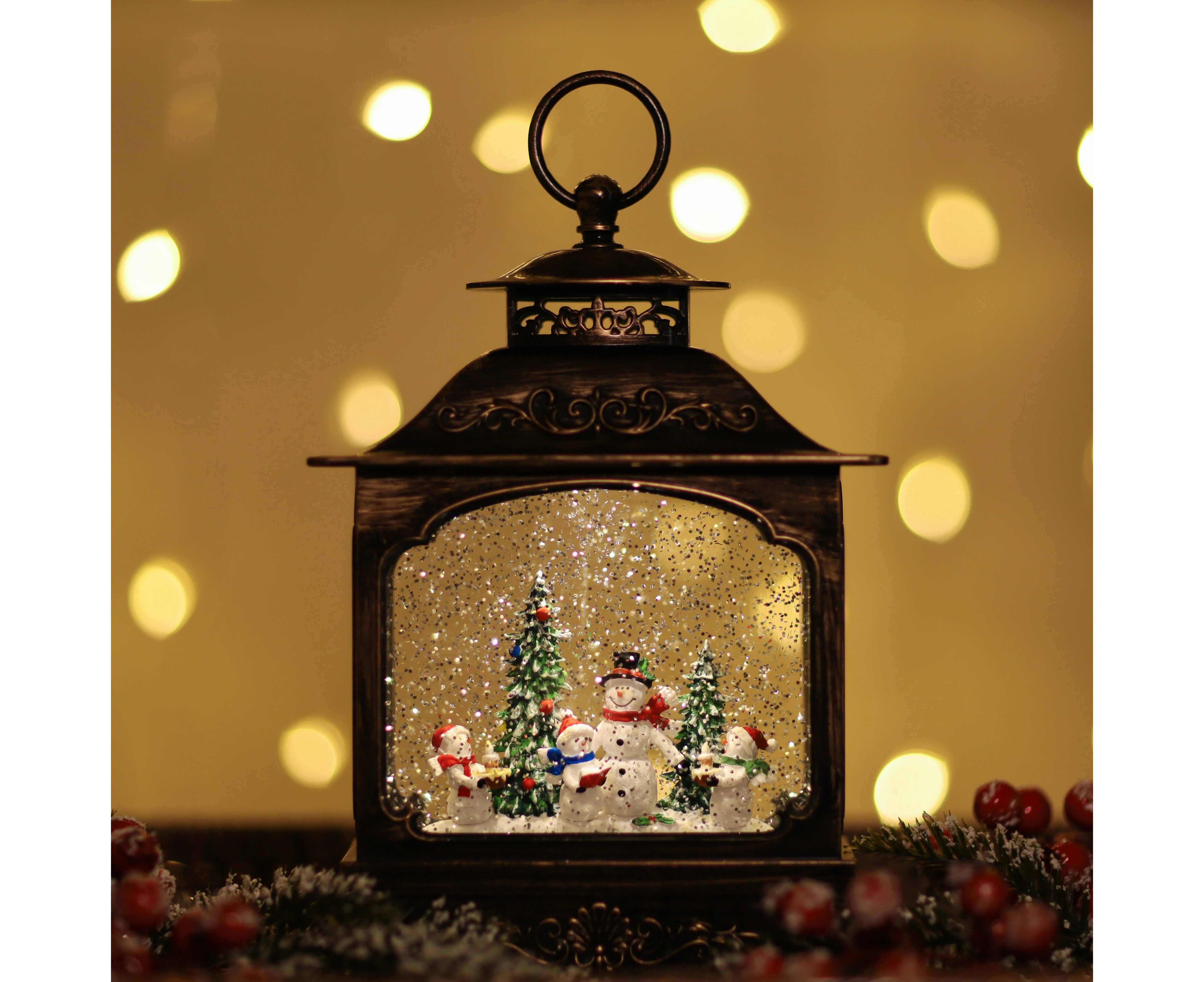 Snowing French Lantern w/ Snowman