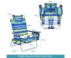 Costway 2 X Folding Reclining Beach Chairs Outdoor Camping Arm Chairs Fishing Panic w/ 5-Position Backrest & Head Pillow