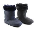 2 Pairs X Womens Grosby Hoodies Boots Plush Fluffy Synthetic - 1 of Each Colour (Navy + Grey)