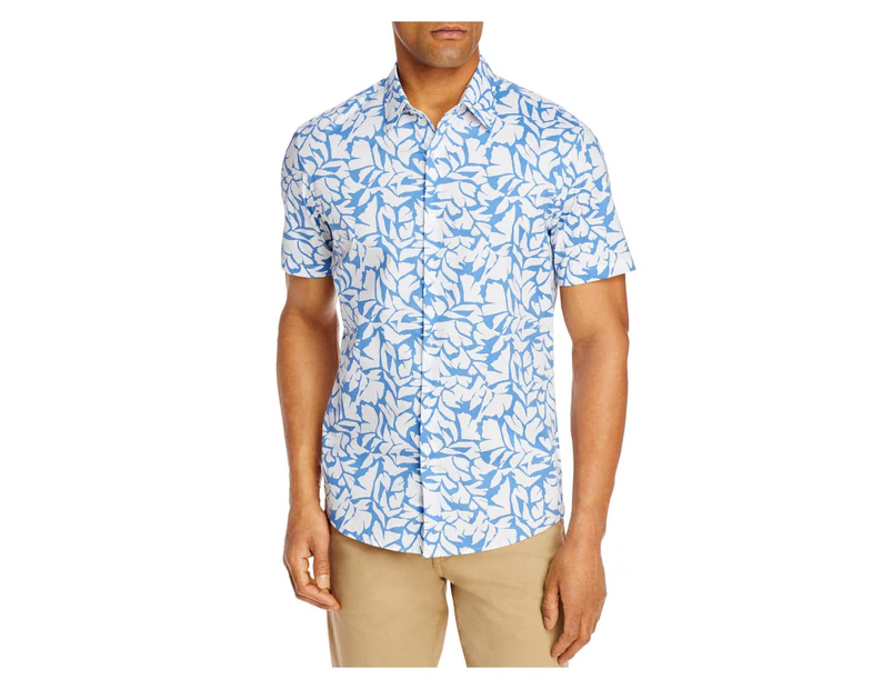 Michael Kors Men's Casual Shirts Hawaiian Print Shirt - Color: Vintage Blue