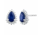 Sapphire Pear Earrings With 0.12Ct Diamonds In 9K White Gold