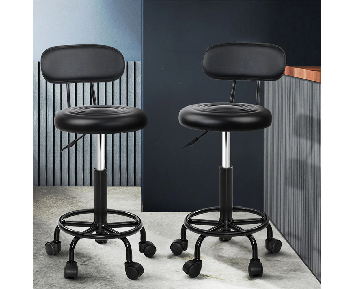 Artiss 2x Salon Stools Saddle Swivel Stool Chair with Back Beauty Hairdressing