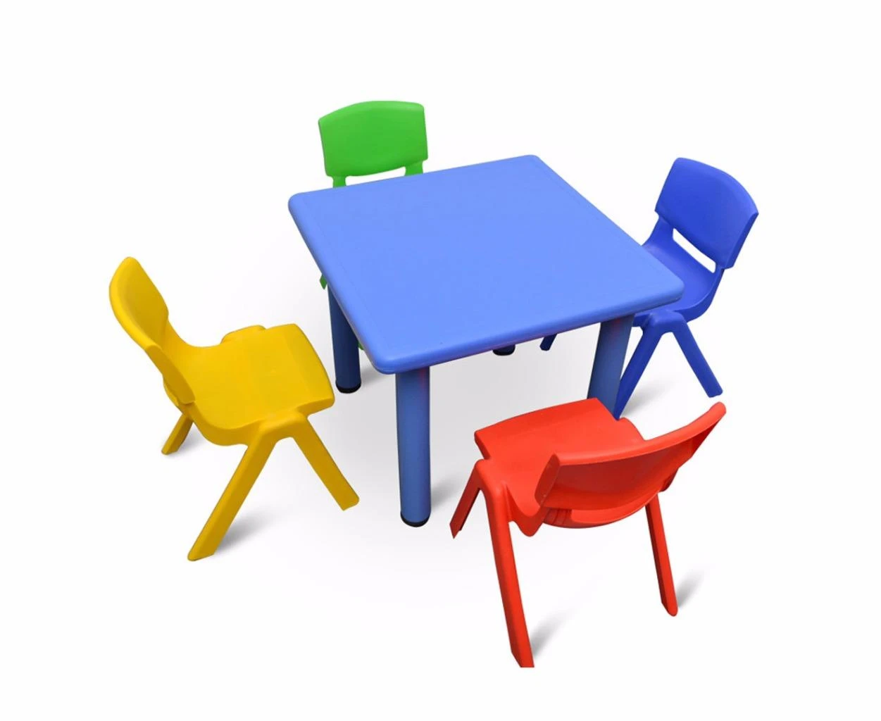 60x60cm Square Blue Kid's Table and 4 Mixed Chairs