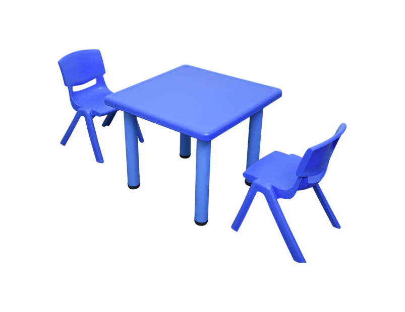 60x60cm Square Blue Kid's Table and 2 Blue Chairs