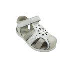Grosby Ailsa Little Girls Sandals Leather Upper Heel In Covered Toe Arch Support - White