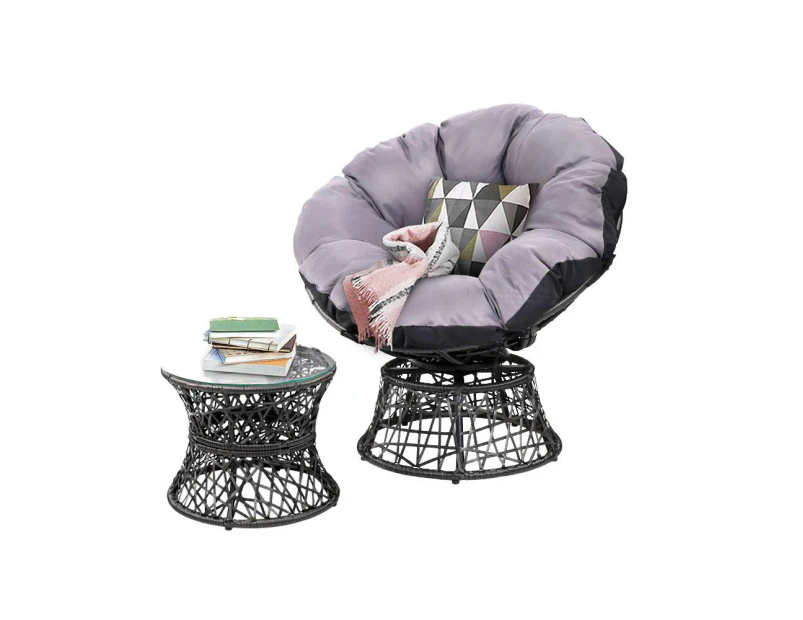 Papasan Chair and Side Table - Black