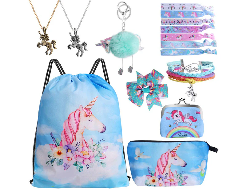 (Blue) - Standie 9PCS Drawstring Backpack for Unicorn Gift for Girls for Unicorn Party Favours