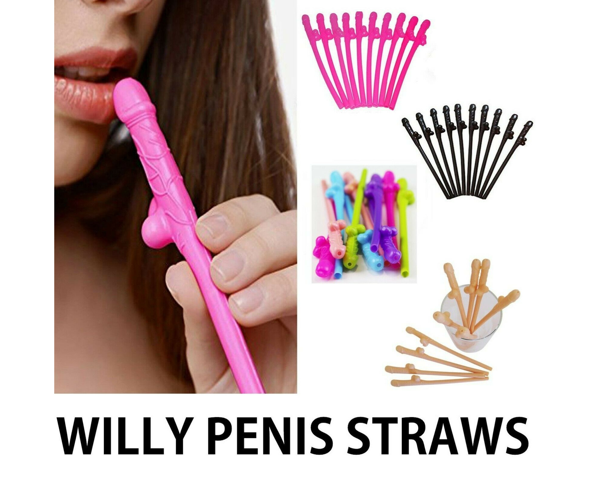 10 Pack Penis Sipping Straws - Pink