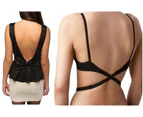 Womens Low Back Bra Strap Extender Backless Top Dress Singlet Black White Beige Polyester - 2 Straps - Black & Nude