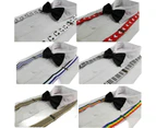 Mens Pattern Print Adjustable Suspenders Braces Costume Womens + Black Bow Tie - Navy White Black Stripe