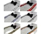 Mens Pattern Print Adjustable Suspenders Braces Costume Womens + Black Bow Tie - Black with White Moustaches 2