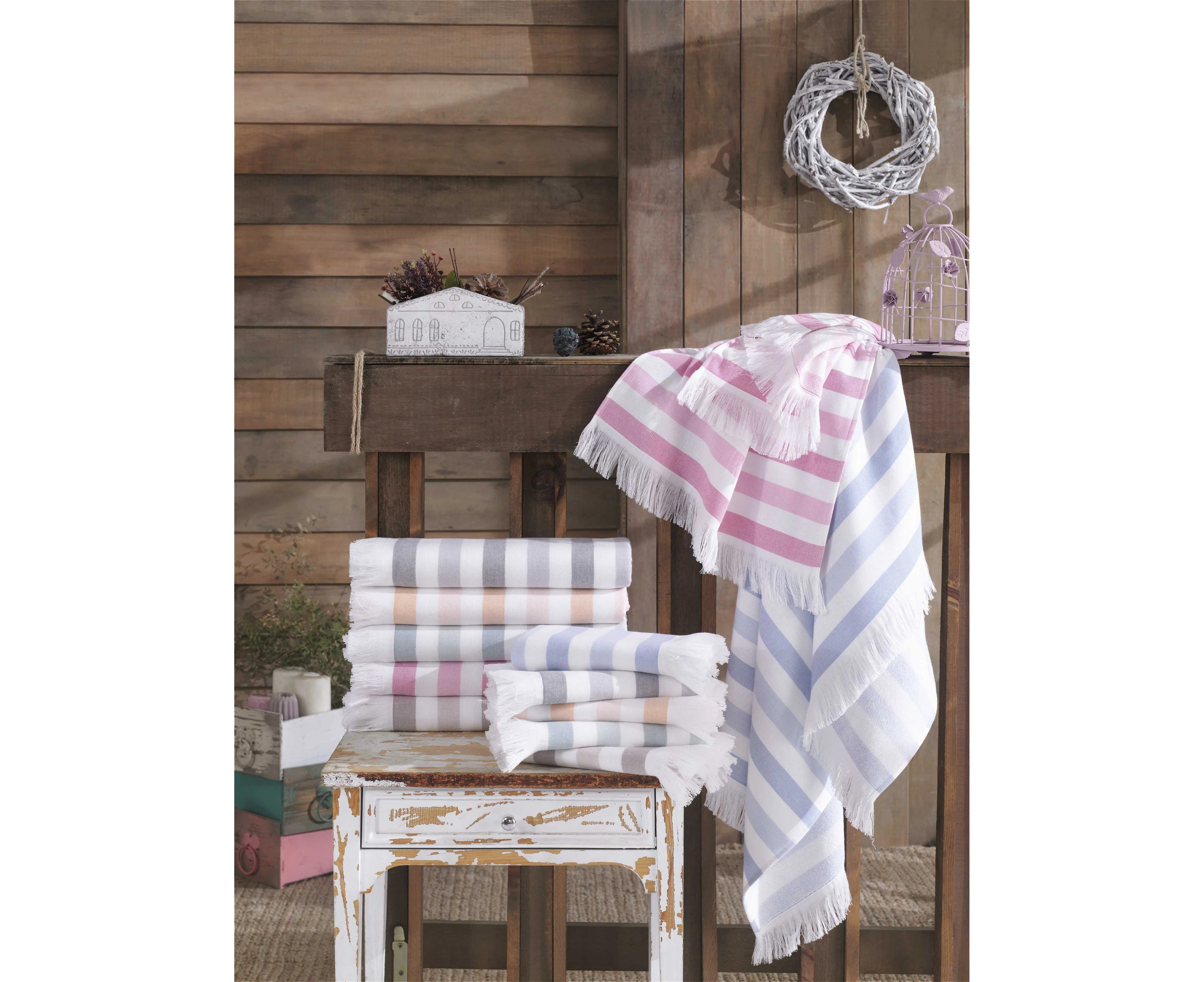 Luna Luxury Strippe Organic Cotton Turkish Towel Pink large hand towel