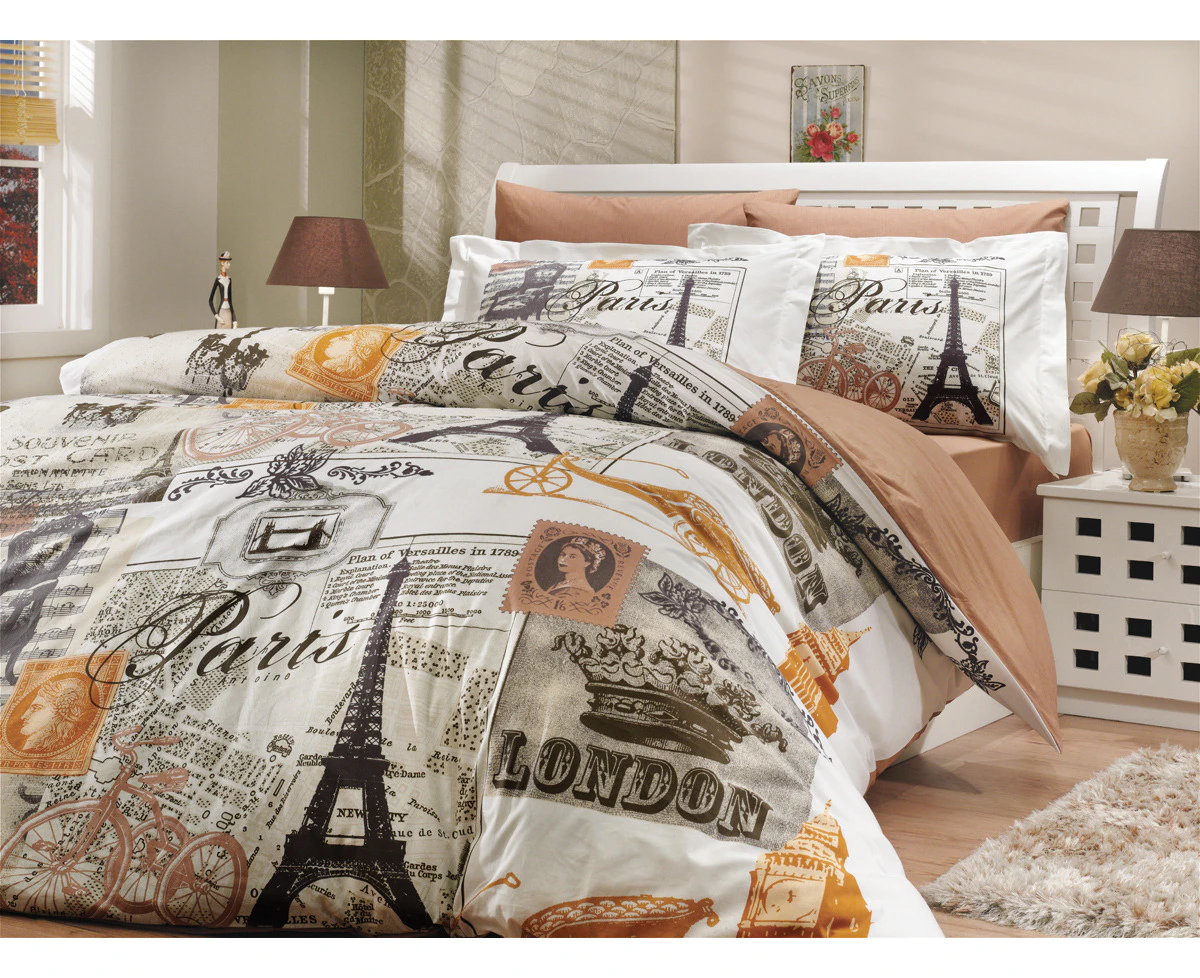 Luna Luxury 100% Organic Cotton 3 pc Quilt Doona Cover Set Paris Autumn Queen Size