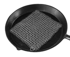 (Stainless steel color-Square) - Stainless Steel Cast Iron Skillet Cleaner Chainmail Cleaning Scrubber With Hanging Ring for Cast Iron Pan,Pre-Seasoned Pan