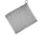 (Stainless steel color-Square) - Stainless Steel Cast Iron Skillet Cleaner Chainmail Cleaning Scrubber With Hanging Ring for Cast Iron Pan,Pre-Seasoned Pan