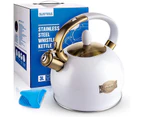 SUSTEAS Stove Top Whistling Tea Kettle-Surgical Stainless Steel Teakettle Teapot with Cool Toch Ergonomic Handle,1 Free Silicone Pinch Mitt Included,2.5l(W