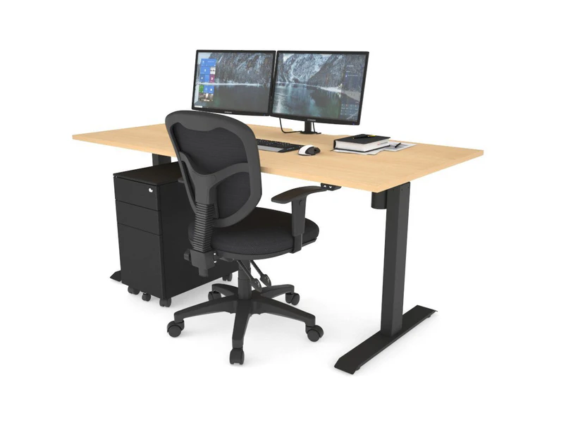 Just Right Height Adjustable Desk - Black Frame [1800L x 800W] - Maple