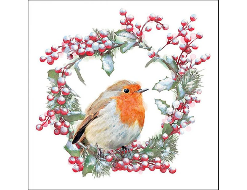 Ambiente 3 Ply Paper Napkins Robin In Wreath