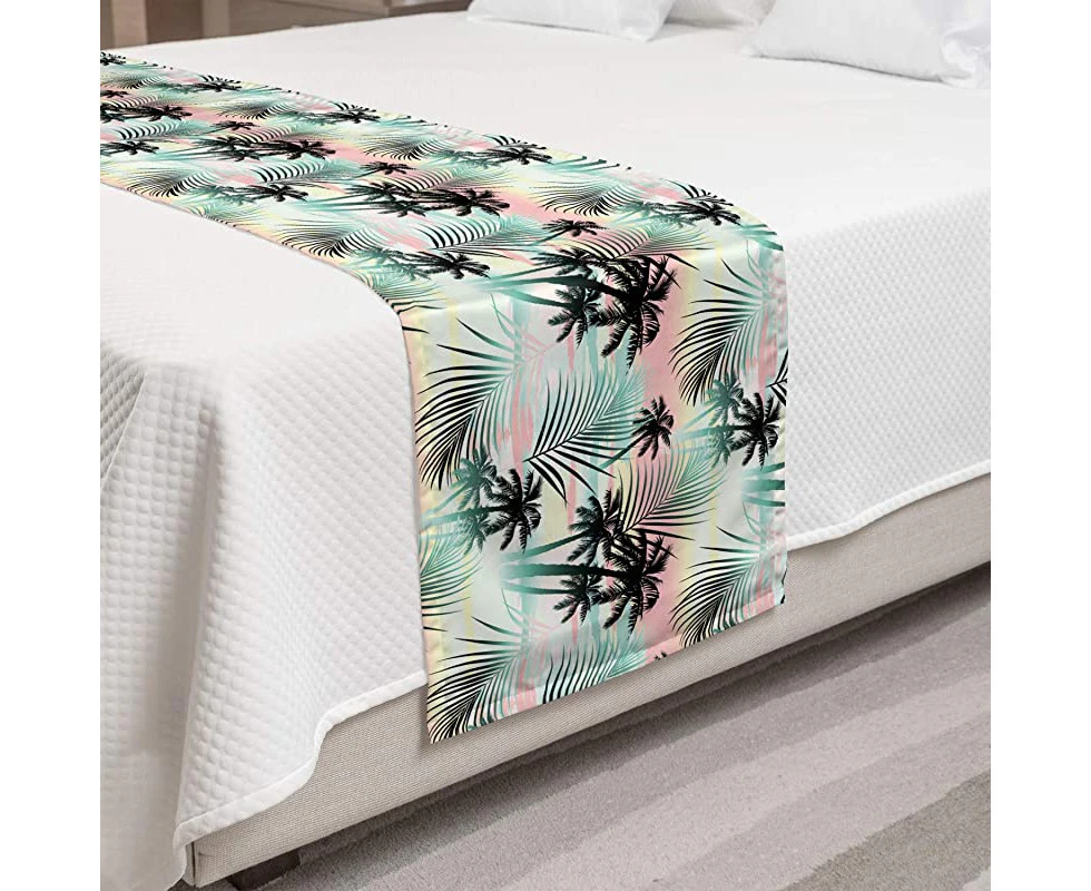 (Queen, Teal Pink) - Lunarable Hawaiian Sunrise Bed Runner, Vibrant and Design of Leaves, Decorative Accent Bedding Scarf for Hotels Homes and Guestrooms,