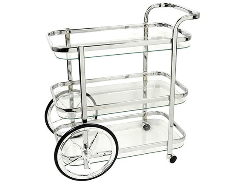 Norris Triple Shelf Silver and Glass Tray Bar Cart Trolley
