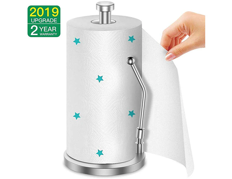 Kitchen Roll Holder, AmazeFan Paper Towel Holder Vertical Design with Spring, Food Grade 304 Stainless Steel, Drawing Process, One-Handed Operation, Multi-