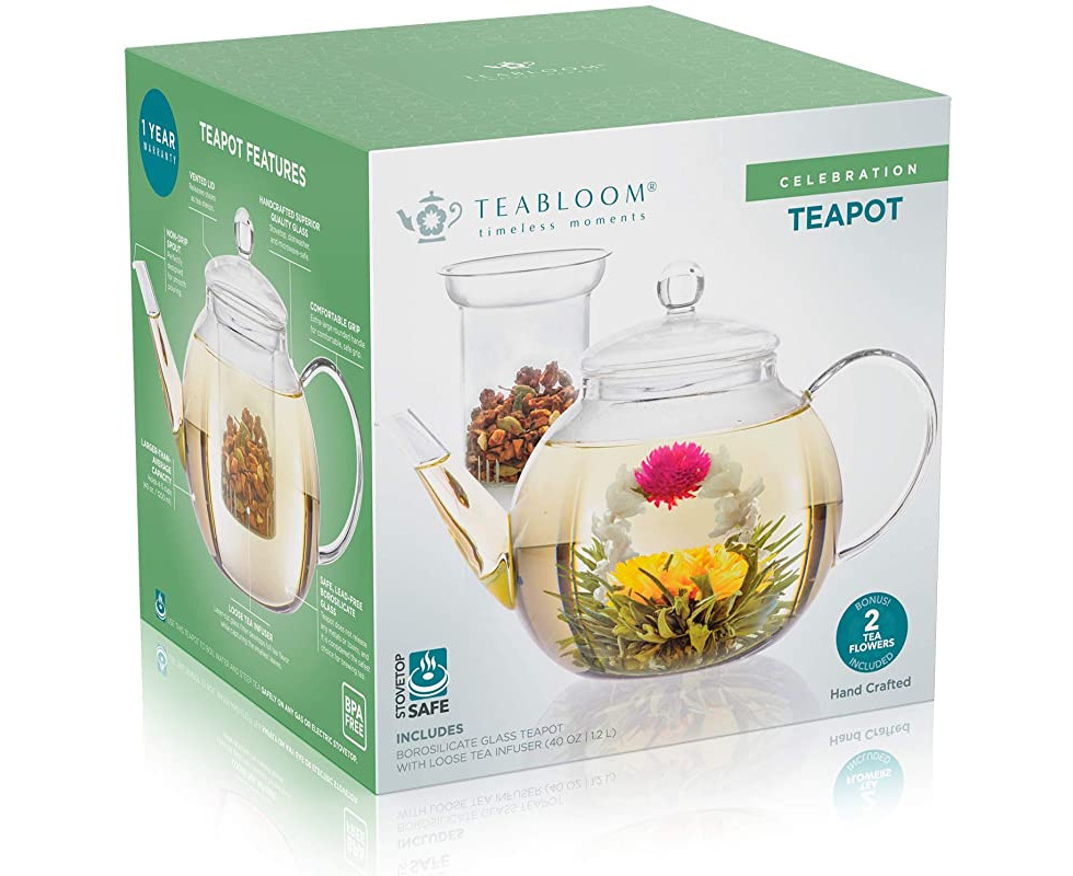 Glass Teapot Stovetop 40 OZ/1200ml, Borosilicate Clear Tea Kettle with  Remova