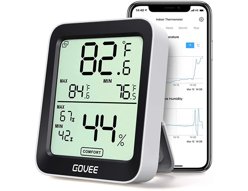 Oria Indoor Bluetooth Thermometer, Portable Wireless Humidity Temperature Sensor with Temp Humidity Monitor, White