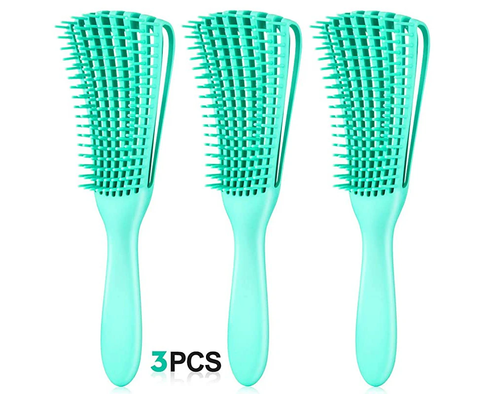 (3 pcs, 3-Green) - Detangling Brush for Afro America/African Hair Textured 3a to 4c Kinky Wavy/Curly/Coily/Wet/Dry/Oil/Thick/Long Hair, Knots Detangler Sca