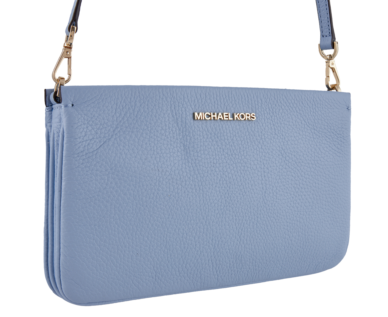 MICHAEL KORS JET SET TRAVEL LARGE TRIPLE GUSSET CROSSBODY LEATHER BAG LIGHT  SKY