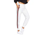 Strapsco Womens Drawstring Waist Red And White Striped Side Jogger Sweatpants With Pocket-White