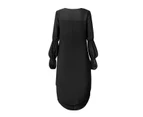Strapsco Womens Lantern Long Sleeve Round Neck Irregular Hem Casual Tops Dress-Black