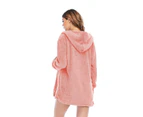 Strapsco Womens Fuzzy Warm Fleece 3 Piece Outfit Fleece Coat Jacket And Strap Crop Top Shorts-Pink