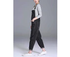 Strapsco Womens Casual Loose Baggy Jean Jumpsuit Overalls With Pockets-Black