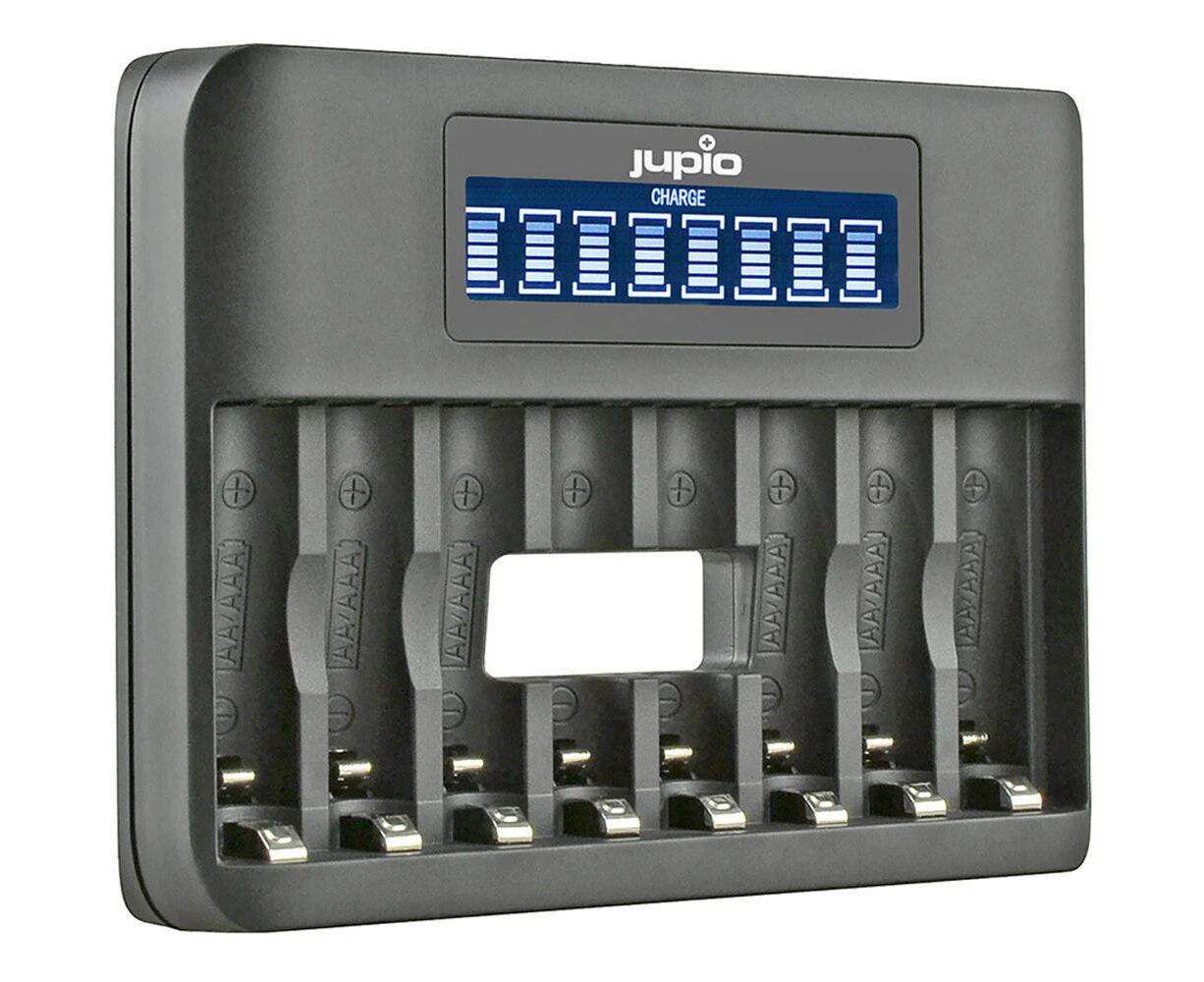 Jupio 8-Slot Octo Fast Battery Charger w/ LCD Screen For AA & AAA Batteries