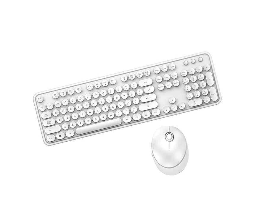 Ymall Sweet Keyboard Mouse Combo Pure Color Round Keycaps 2.4G Wireless Keyboard Mouse Set-White