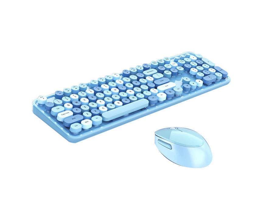 Ymall Wireless Keyboard And Mouse Set Multimedia Round keycaps Multicolor Computer Keyboard-Blue