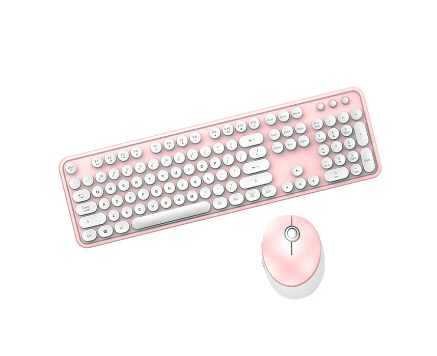 Ymall Sweet Keyboard Mouse Combo Pure Color Round Keycaps 2.4G Wireless Keyboard Mouse Set-Pink