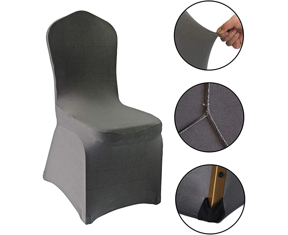 (12, Silver Gray) - Silver Grey Stretch Spandex Chair Covers - 12 pcs Wedding Party Dining Scuba Elastic Chair Covers (Silver Grey, 12)