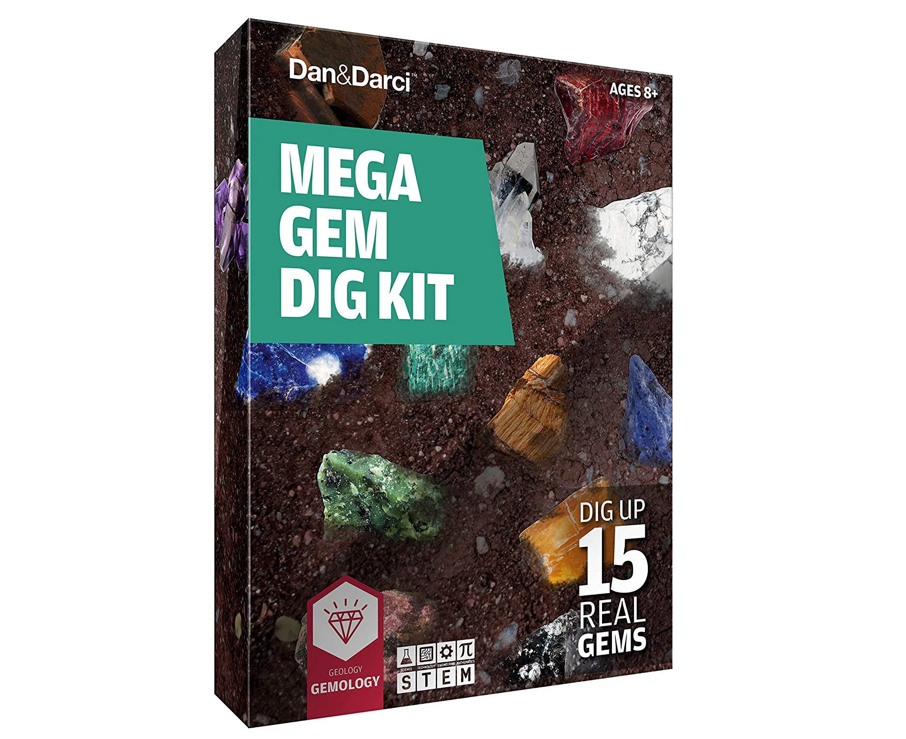 Dan & Darci Mega Gem Dig Kit - Dig up 15 Real Gemstones | Great Science, Gemology, Mining Gift Kids, Boys Girls | Rocks, Minerals, Excavation Toys