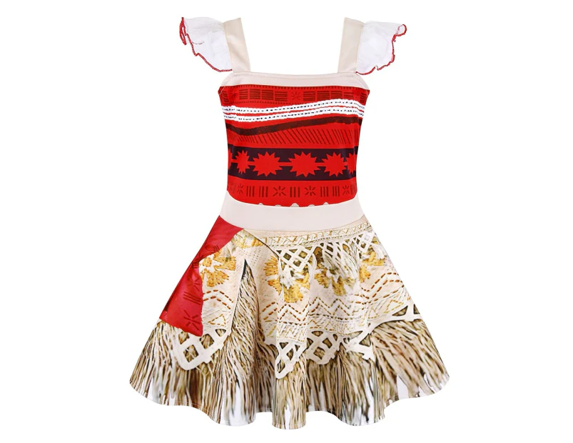 (Red, 9-10 Years) - AmzBarley Princess Moana Dress Adventure Costume for Girls Kids Party Cosplay Fancy Dress up
