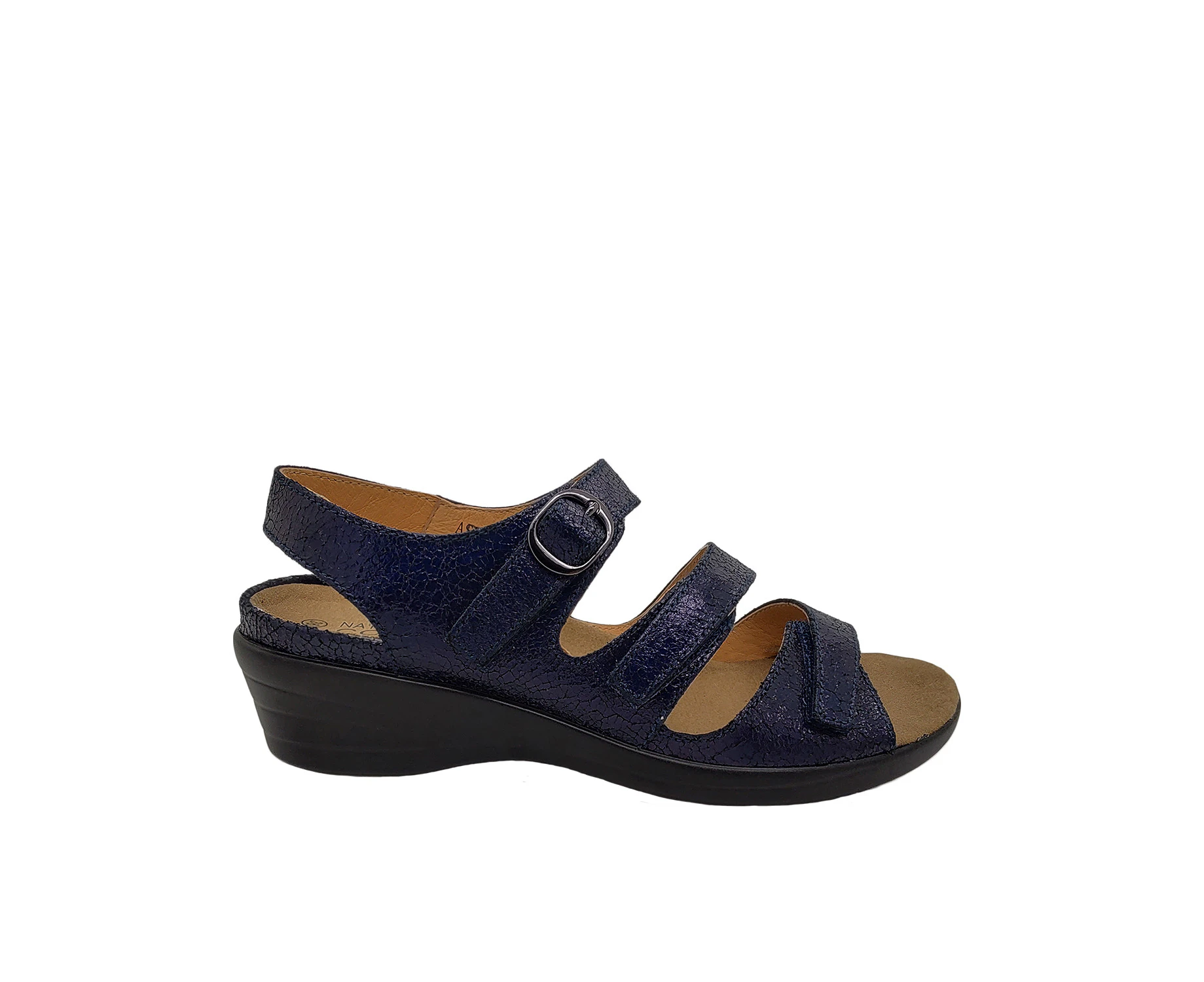 Natural Comfort Ashland Ladies Sandal Leather Slingback Adjustable Straps Wedge - Navy