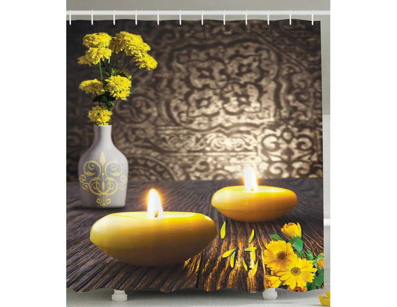 (180cm  W By 180cm  L, Multi 3) - Resort Spa Home Decor Romantic Yellow Candles Zen Decorations White Vase with Marigold Flowers Decor Items Ideas 3d Print